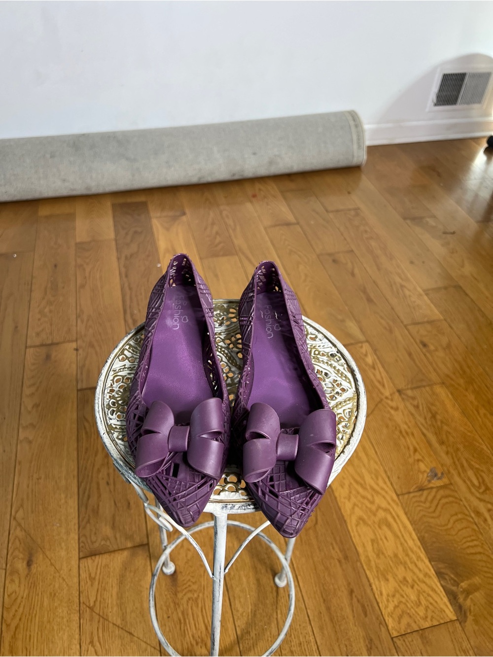 Women's Pointed Bow Flats jelly shoes in Deep Purple